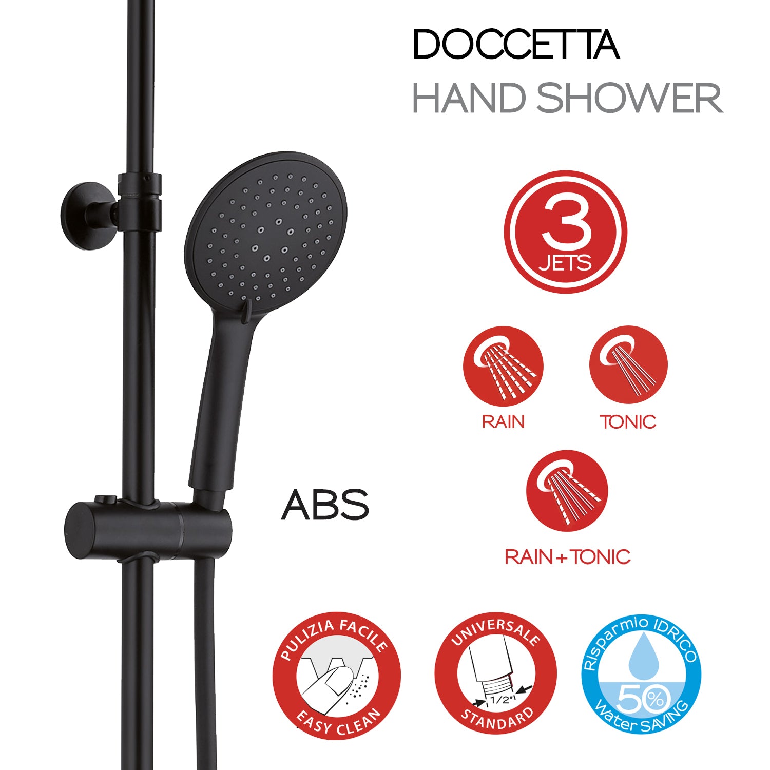 Colonna doccia con miscelatore manuale e soffione 1 getto modello Star Plus 01 di Gedy - Nero Matt by CeramicStore | Lo specialista del tuo bagno