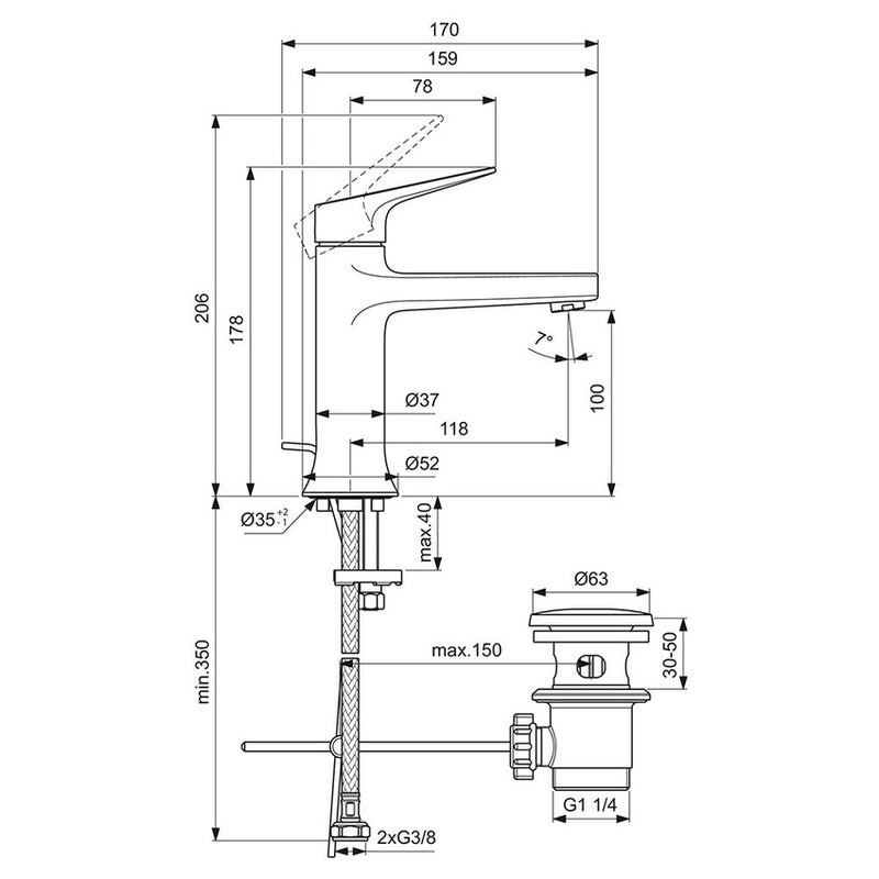 Miscelatore monocomando lavabo Medio con comando di scarico e saltello Ideal Standard La Dolce Vita Art.  BD653AA