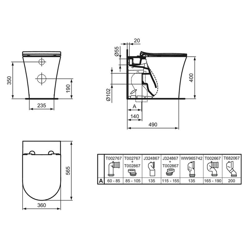 Sanitari filo parete con scarico traslato Ideal Standard La dolce vita wc, bidet e sedile soft close