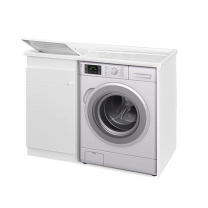 Mobile lavatoio con coprilavatrice BathCore 108x60 H.90 in resina adatto all'esterno - Versione con lavatoio a Sinistra