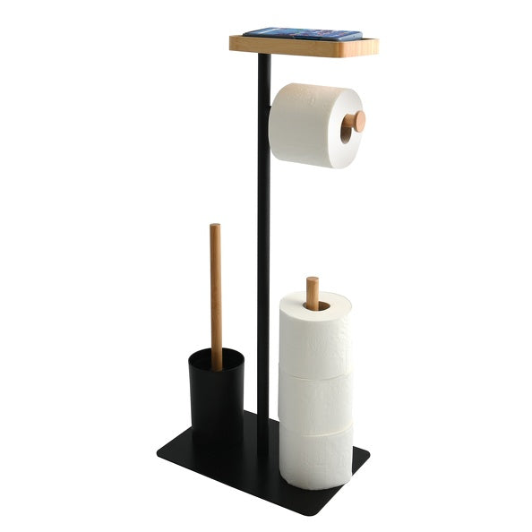 Piantana da bagno con Porta rotolo igienico modello Teiki colore nero opaco e bambà¹