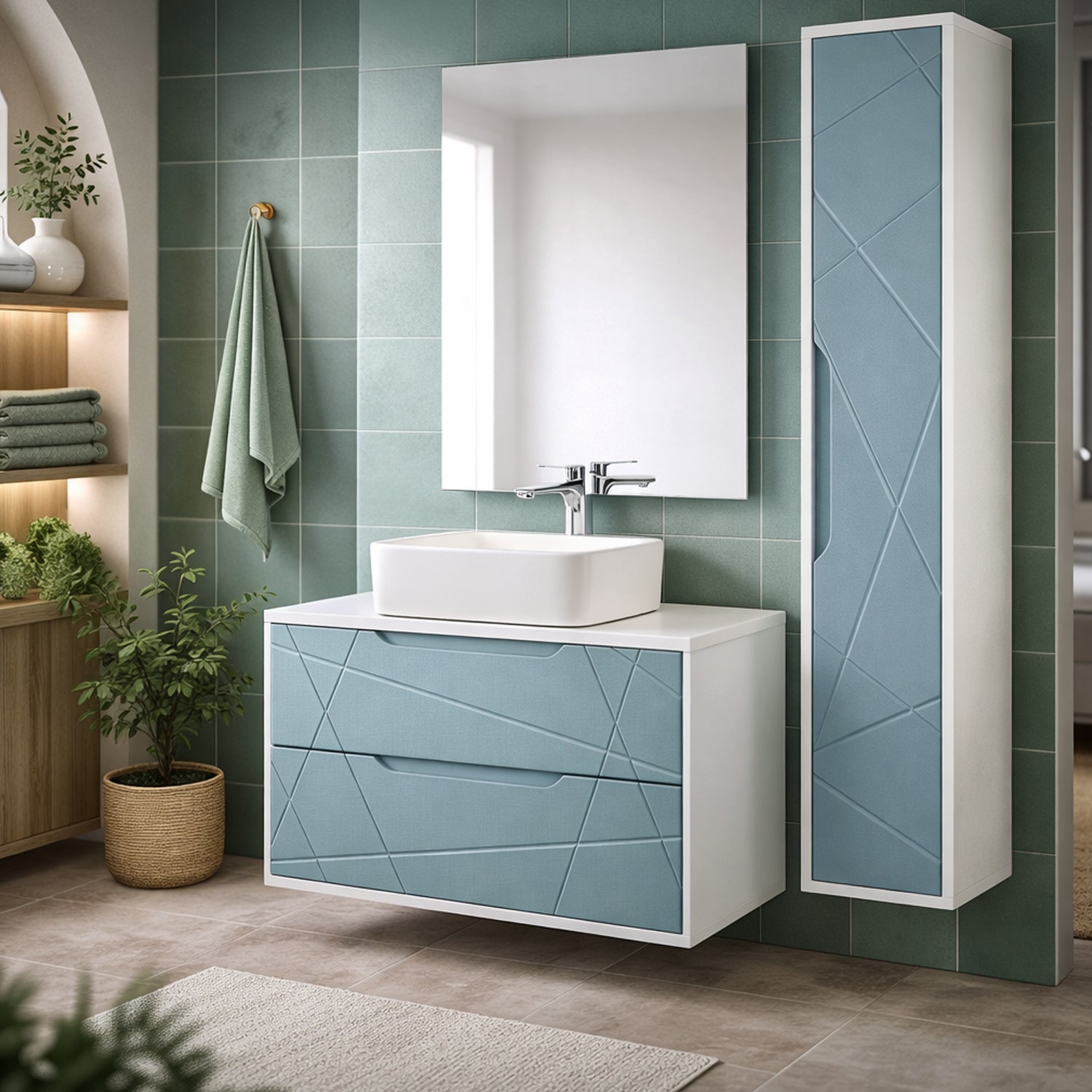 Mobile bagno sospeso "Linea" con lavabo e specchio – design moderno