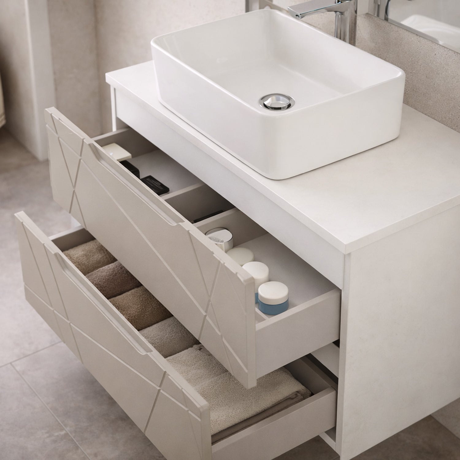 Mobile bagno sospeso "Linea" con lavabo e specchio – design moderno