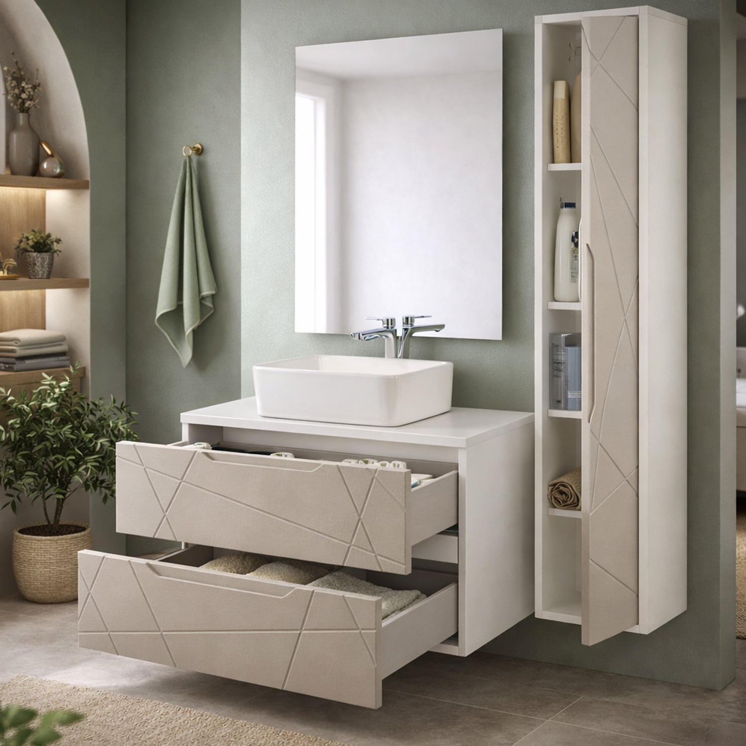 Mobile bagno sospeso "Linea" con lavabo e specchio – design moderno