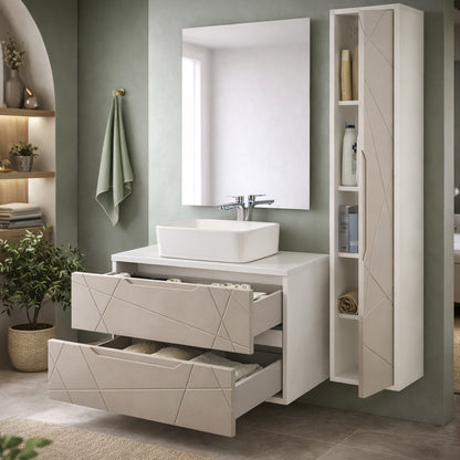 Mobile bagno sospeso "Linea" con lavabo e specchio – design moderno
