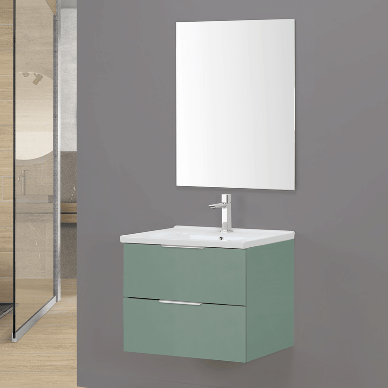 Mobile Bagno Sospeso 60 Cm Due Cassetti Specchio a Filo 60x80 Cm colore Verde