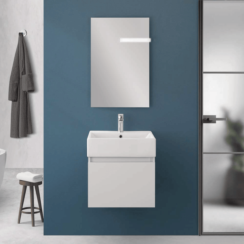 Mobile Bagno Sospeso 50 Cm Un'Anta Specchio Filo Lucido 50x60 Cm colore Bianco Lucido