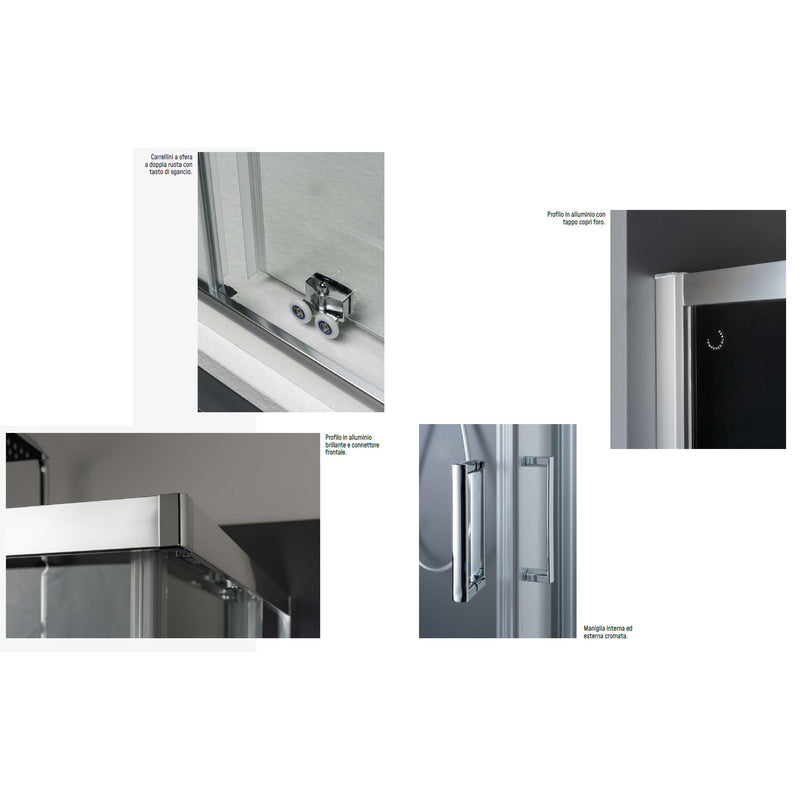 Drehbare Pendeltür für Dusche 70 cm aus transparentem 6 mm Antikalk-Kristallglas mit Aluminiumrahmen, Kollektion Keplero