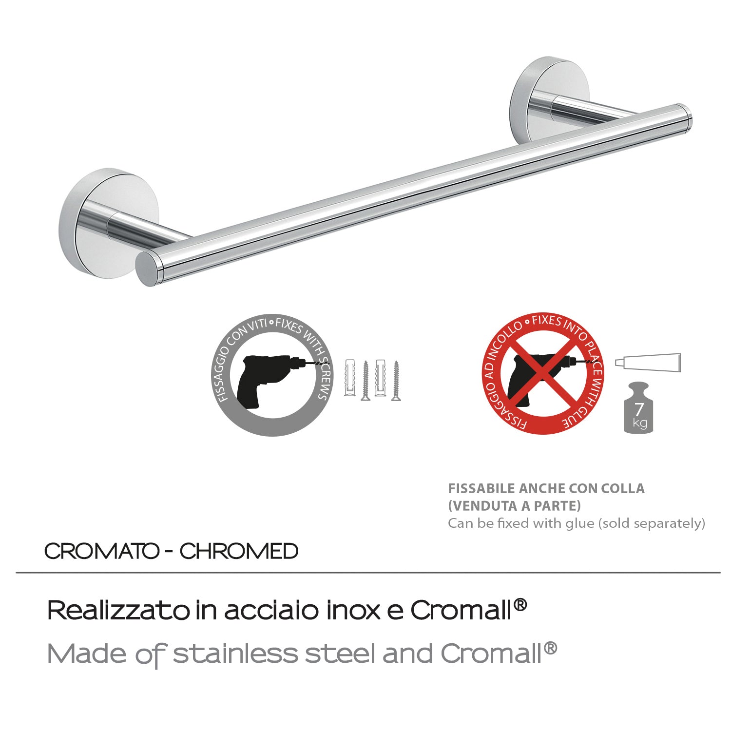 Portasalviette 35 cm a muro in Acciaio Inox Eros di Gedy - Cromato by CeramicStore | Lo specialista del tuo bagno