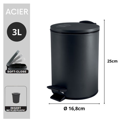 Pattumiera a pedale in Acciaio modello Alder da 3 Litri colore nero opaco by CeramicStore | Lo specialista del tuo bagno