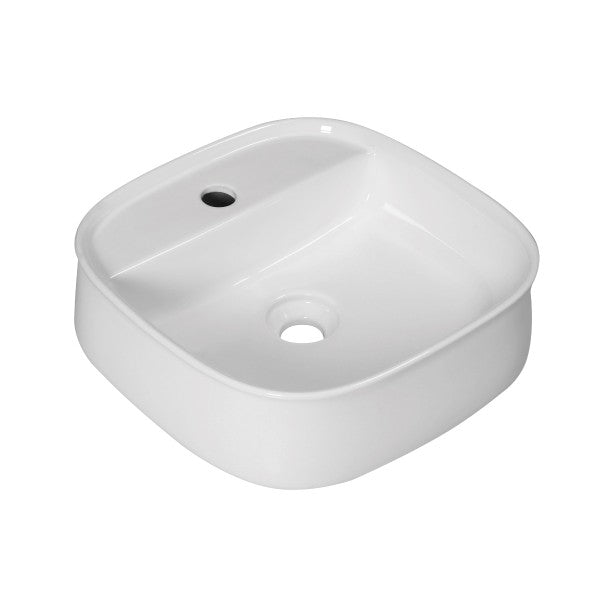 Lavabo da appoggio 41x41 in ceramica bianca con foro rubinetteria BathCore modello Aura 40