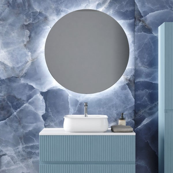 Lavabo da appoggio 41x41 in ceramica bianca con foro rubinetteria BathCore modello Aura 40