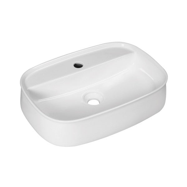 Lavabo da appoggio 54x38 in ceramica bianca con foro rubinetto BathCore modello Aura 55