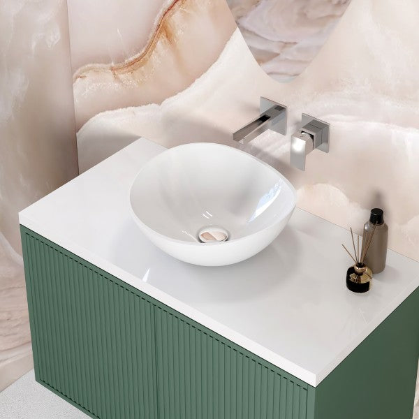 Lavabo da appoggio 38x38 in ceramica bianca BathCore modello LOTUS40