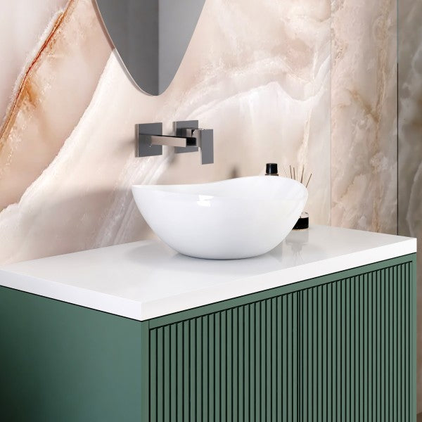 Lavabo da appoggio 38x38 in ceramica bianca BathCore modello LOTUS40