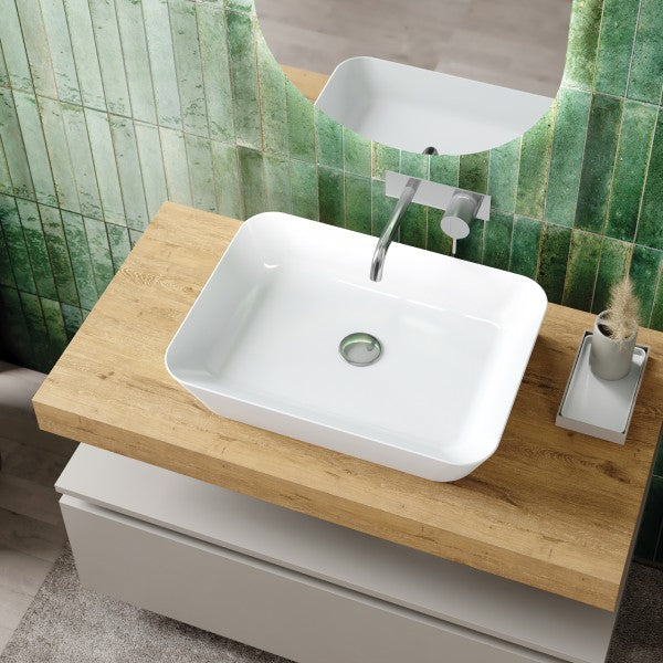 Lavabo da appoggio 54x40 in ceramica bianca BathCore modello ROS55