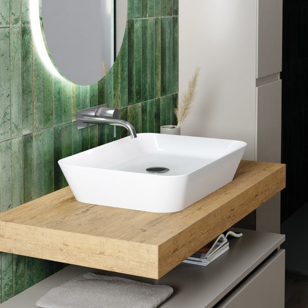 Lavabo da appoggio 54x40 in ceramica bianca BathCore modello ROS55