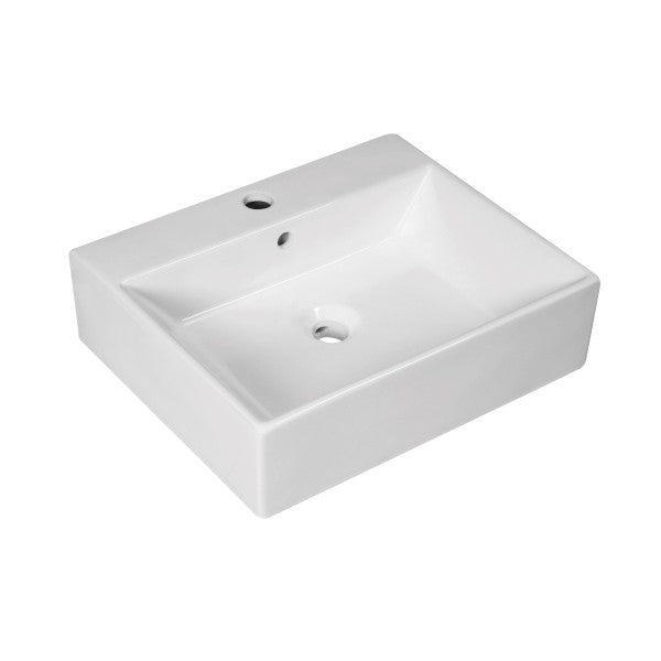 Lavabo da appoggio o sospeso in ceramica bianca con foro rubinetto modello Flos 51x42 BathCore