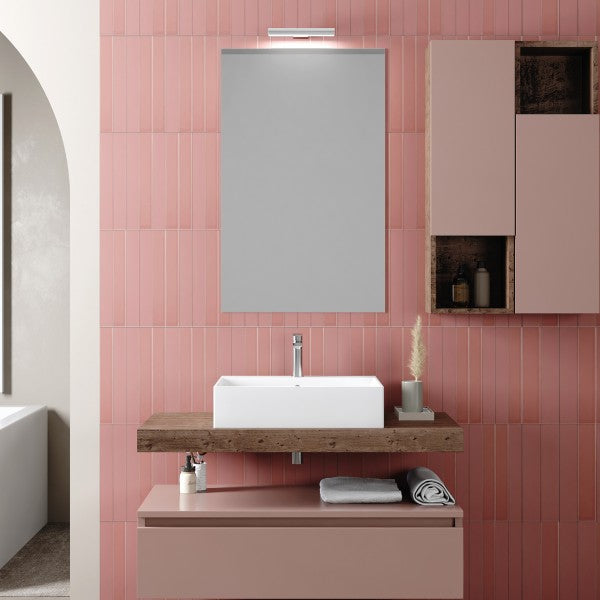Lavabo da appoggio o sospeso in ceramica bianca con foro rubinetto modello Flos 51x42 BathCore