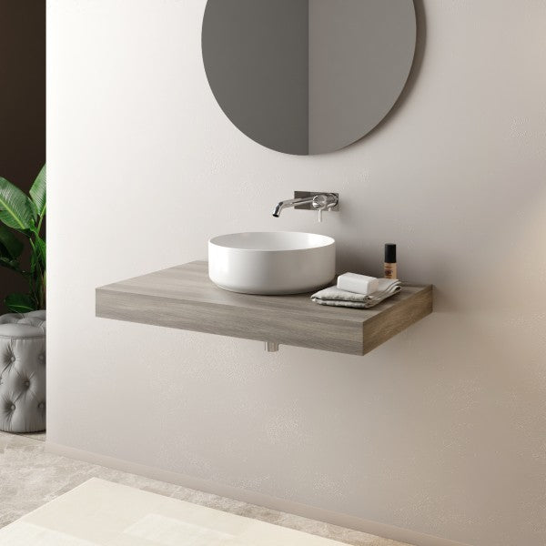 Mensola da bagno per lavabo da appoggio cm 100 Spessore 8 cm Finitura Legno Olmo