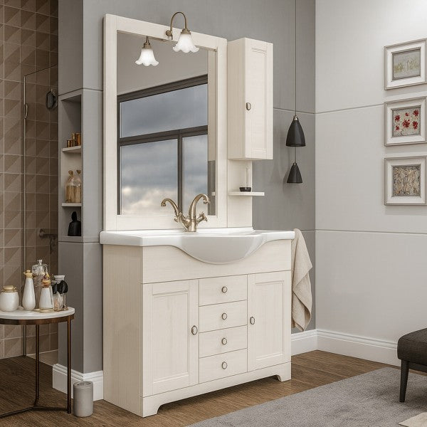 Floor-standing bathroom cabinet with mirror and integrated sink Cubi&Co model Sagittario - White Decapé