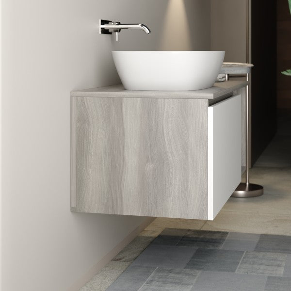 Mobile Bagno sospeso 105 cm  Cubi&Co con specchio esagonale, lavabo  e base Olmo/Bianco Opaco