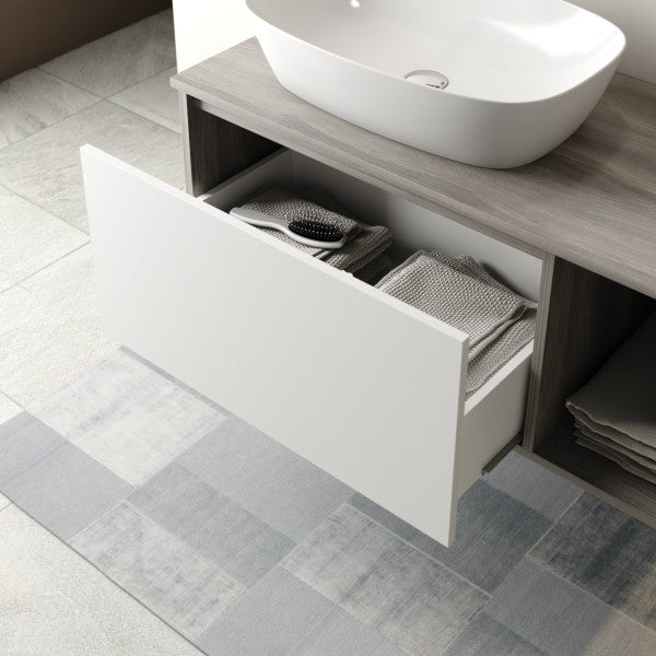 Mobile Bagno sospeso 105 cm  Cubi&Co con specchio esagonale, lavabo  e base Olmo/Bianco Opaco