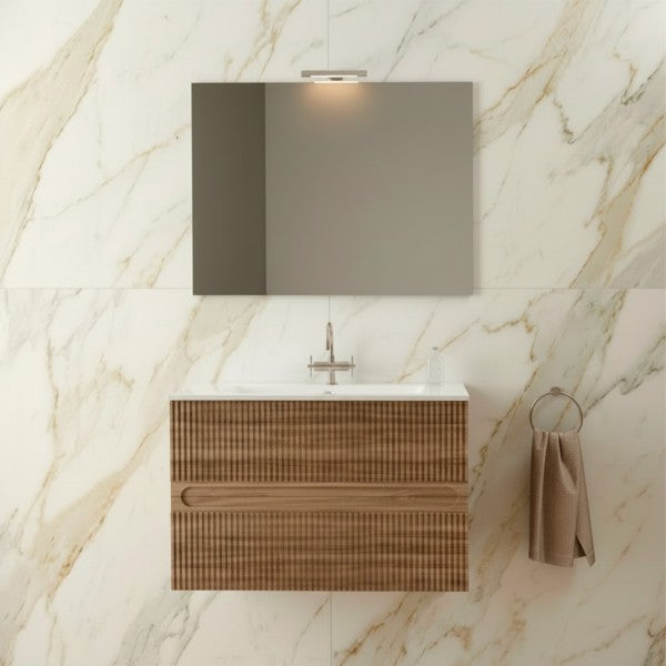 Mobile Bagno sospeso 80 cm Cubi&Co con specchio , lavabo e base Legno Noce