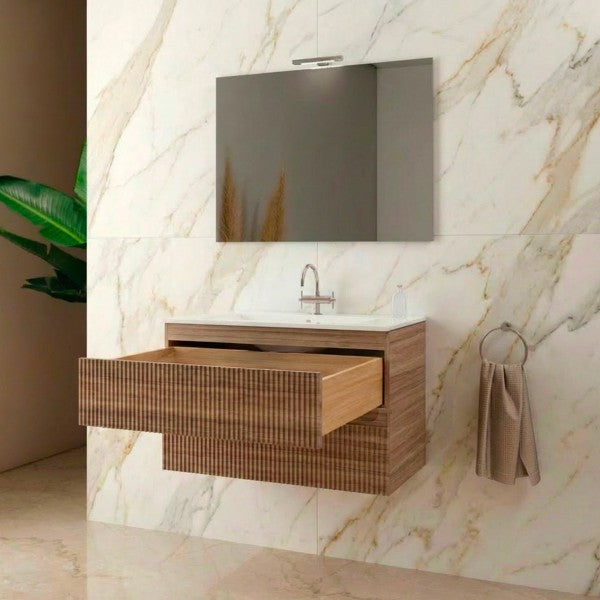 Mobile Bagno sospeso 80 cm  Cubi&Co con specchio , lavabo  e base Legno Noce