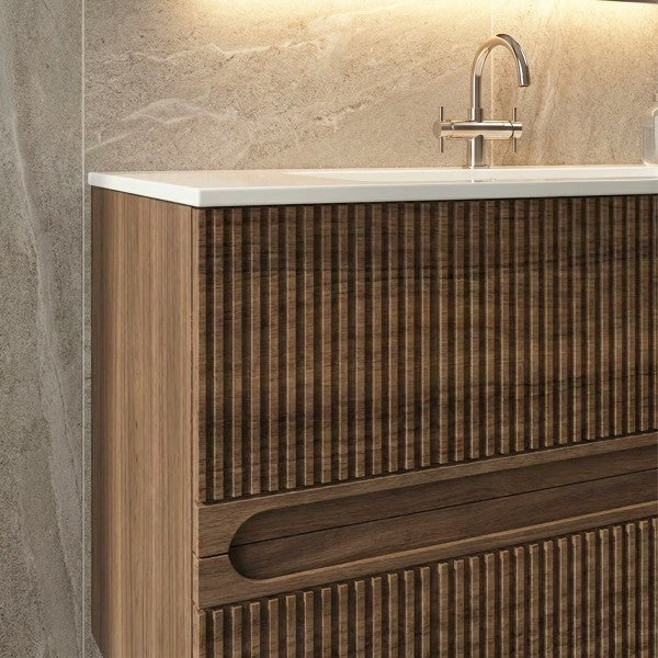 Mobile Bagno sospeso 80 cm  Cubi&Co con specchio , lavabo  e base Legno Noce