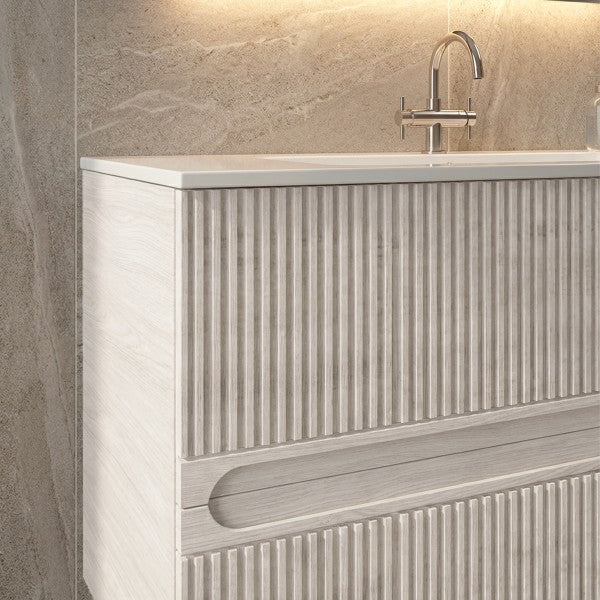Mobile Bagno sospeso 80 cm  Cubi&Co con specchio , lavabo  e base Legno Bianco Portuna