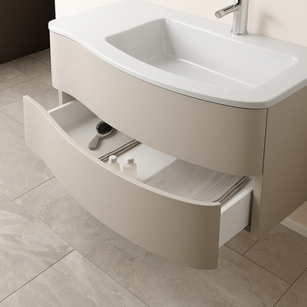 Mobile Bagno sospeso 90 cm  Cubi&Co con specchio e lavabo integrato Laccato Cashmere ESSE90
