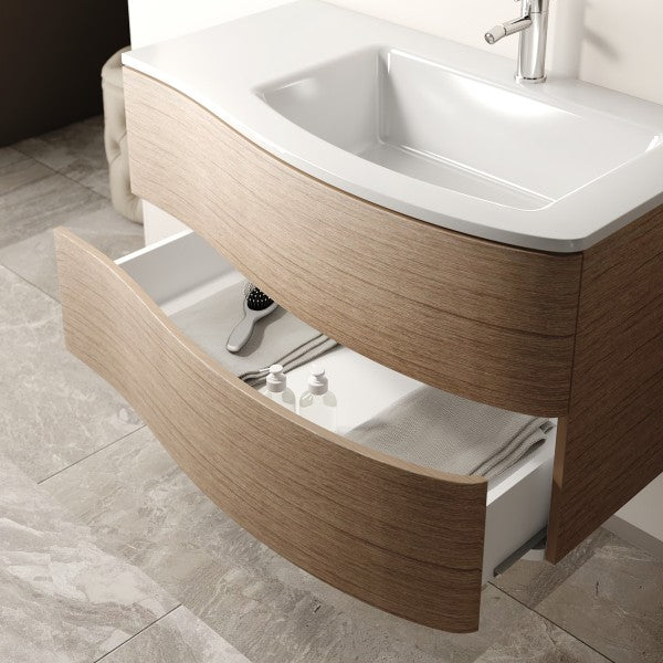 Mobile Bagno sospeso 90 cm  Cubi&Co con specchio e lavabo integrato Legno Sanremo  ESSE90