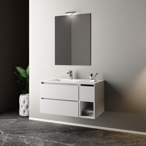 Mobile Bagno sospeso 95 cm  Cubi&Co con specchio , lavabo  e base Legno Stone White