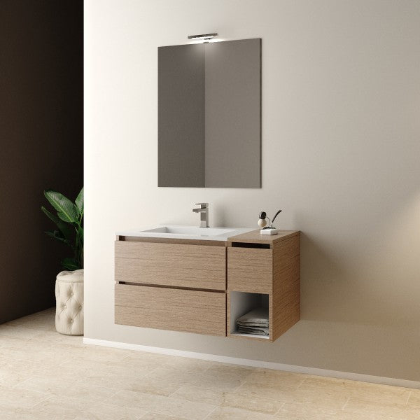 Mobile Bagno sospeso 95 cm  Cubi&Co con specchio , lavabo  e base Legno Sanremo