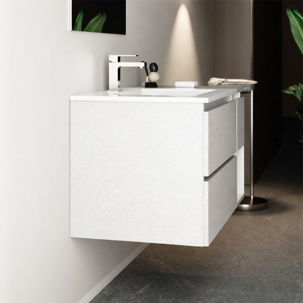 Mobile Bagno sospeso 95 cm  Cubi&Co con specchio , lavabo  e base Legno Stone White