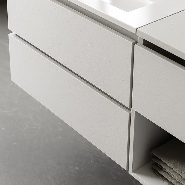 Mobile Bagno sospeso 95 cm  Cubi&Co con specchio , lavabo  e base Legno Stone White