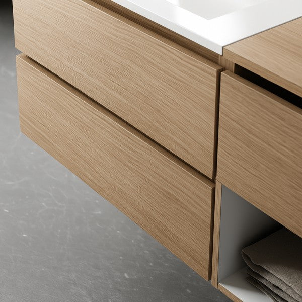 Mobile Bagno sospeso 95 cm  Cubi&Co con specchio , lavabo  e base Legno Sanremo