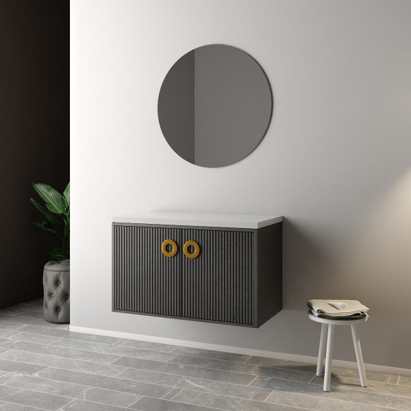 Mobile Bagno sospeso 90 cm  Cubi&Co con specchio e top per lavabo d'appoggio Stone Grey MARGOT