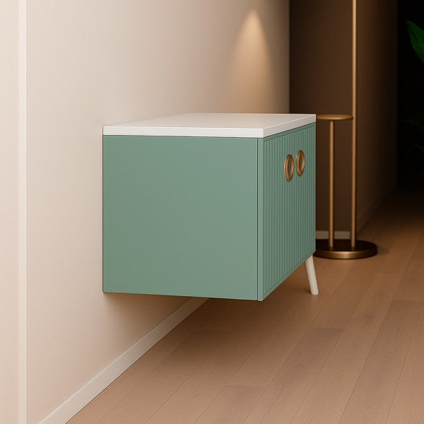 Mobile Bagno sospeso 90 cm  Cubi&Co con specchio e top per lavabo d'appoggio Verde Salvia  MARGOT