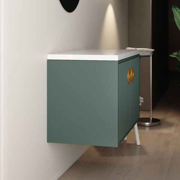 Mobile Bagno sospeso 90 cm  Cubi&Co con specchio e top per lavabo d'appoggio Verde Bottiglia MARGOT