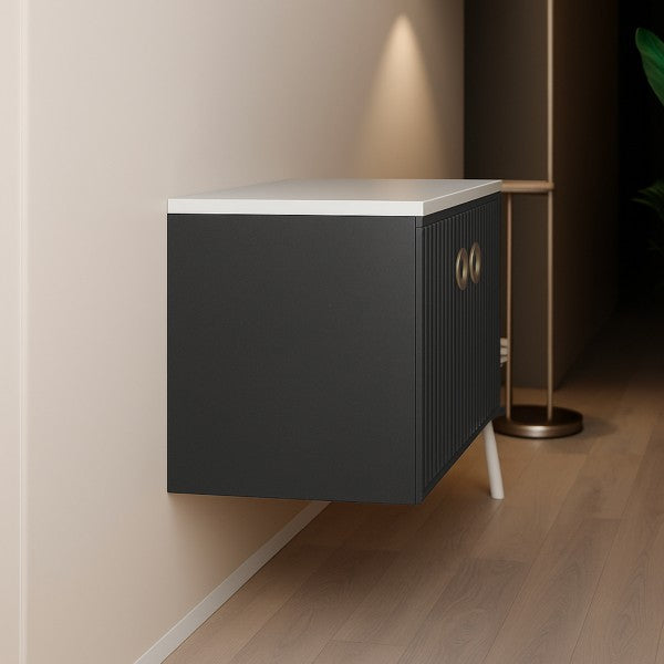 Mobile Bagno sospeso 90 cm  Cubi&Co con specchio e top per lavabo d'appoggio Stone Grey MARGOT
