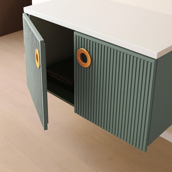 Mobile Bagno sospeso 90 cm  Cubi&Co con specchio e top per lavabo d'appoggio Verde Salvia  MARGOT