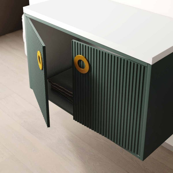 Mobile Bagno sospeso 90 cm  Cubi&Co con specchio e top per lavabo d'appoggio Verde Bottiglia MARGOT