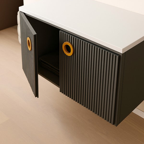 Mobile Bagno sospeso 90 cm  Cubi&Co con specchio e top per lavabo d'appoggio Stone Grey MARGOT