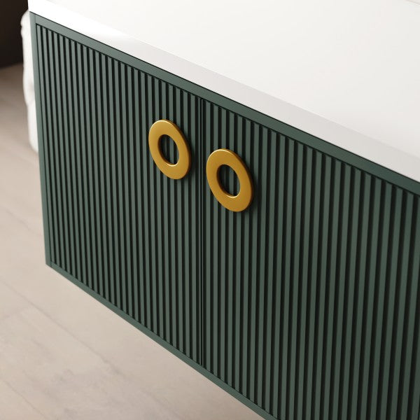 Mobile Bagno sospeso 90 cm  Cubi&Co con specchio e top per lavabo d'appoggio Verde Bottiglia MARGOT