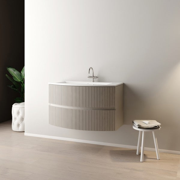 Mobile Bagno sospeso curvo 90 cm  Cubi&Co senza specchio con  lavabo  e base Laccato Cashmere