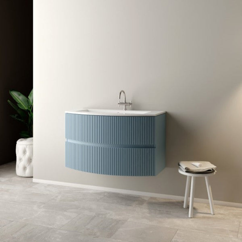 Mobile Bagno sospeso curvo 90 cm  Cubi&Co senza specchio con lavabo  e base Laccato Azzurro Polvere