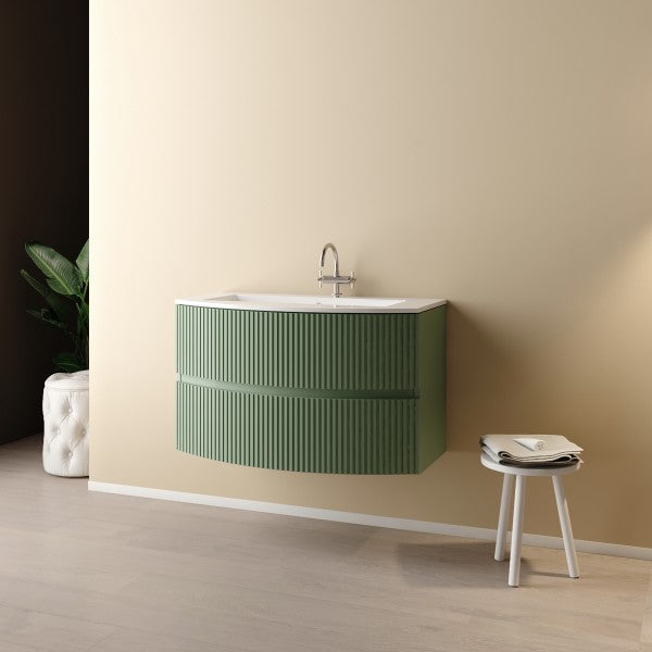 Mobile Bagno sospeso curvo 90 cm  Cubi&Co senza specchio con lavabo  e base Laccato Verde Salvia