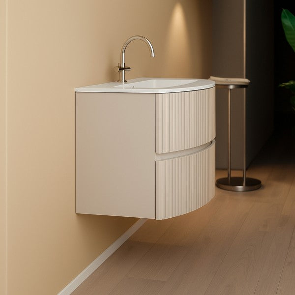 Mobile Bagno sospeso curvo 90 cm  Cubi&Co senza specchio con  lavabo  e base Laccato Cashmere